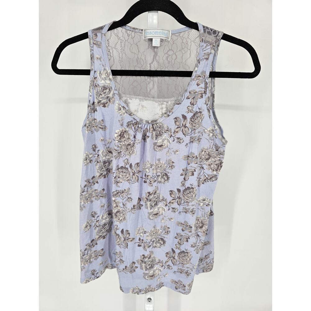 Insomniax Womens Sz XL Pajama Top Black White Floral Lace Tank